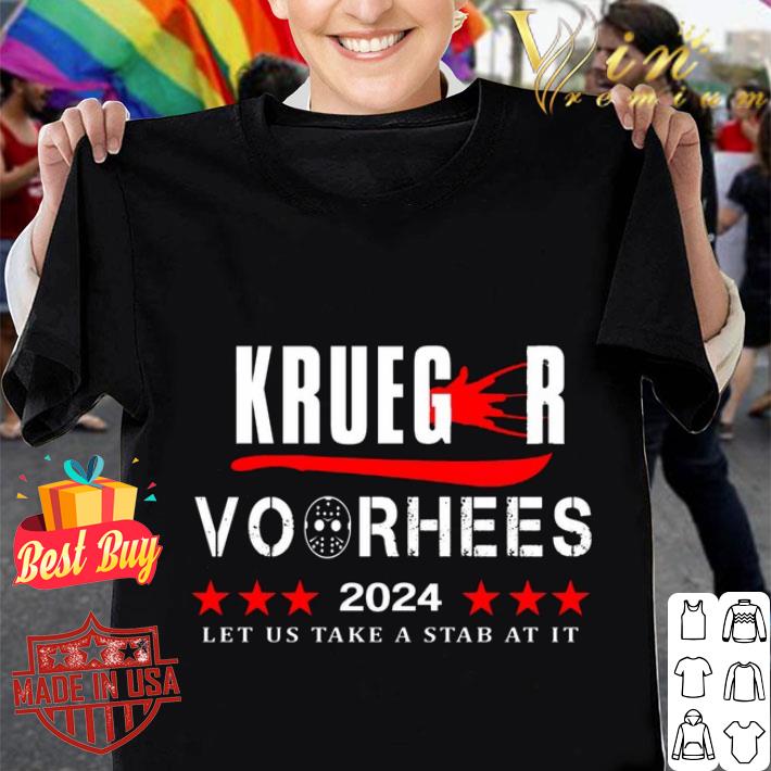 Hot Halloween Krueger Voorhees 2024 let us take a stab at it shirt, Jason Voorhees, Freddy Krueger Halloween Krueger Voorhees 2024 let us take a stab at it shirt Jason Voorhees Freddy Krueger 1 - Hot Halloween Krueger Voorhees 2024 let us take a stab at it shirt, Jason Voorhees, Freddy Krueger
