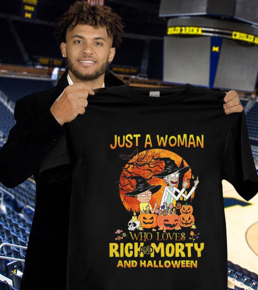 Premium Just a woman who loves Rick and Morty and halloween pumpkin witch shirt Just a woman who loves Rick and Morty and halloween pumpkin witch shirt 1 - Premium Just a woman who loves Rick and Morty and halloween pumpkin witch shirt