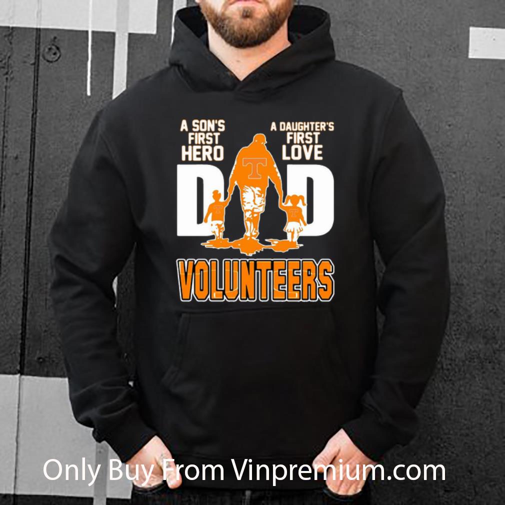 532aa666 top dad a son s first hero a daughter s first love tennessee volunteers shirt 4 - Top Dad A Son's First Hero A Daughter's First Love Tennessee Volunteers shirt