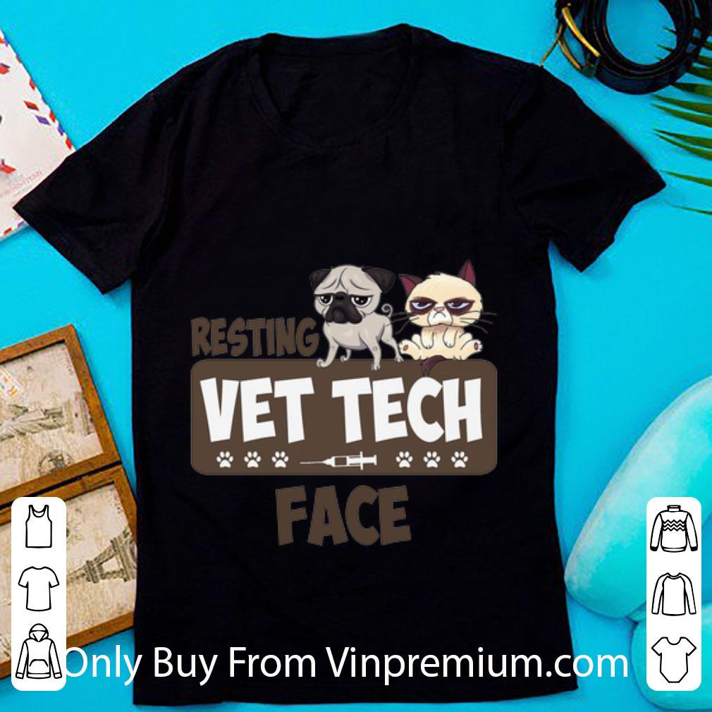 Great Pug And Grumpy Cat Resting Vet Tech Face shirt