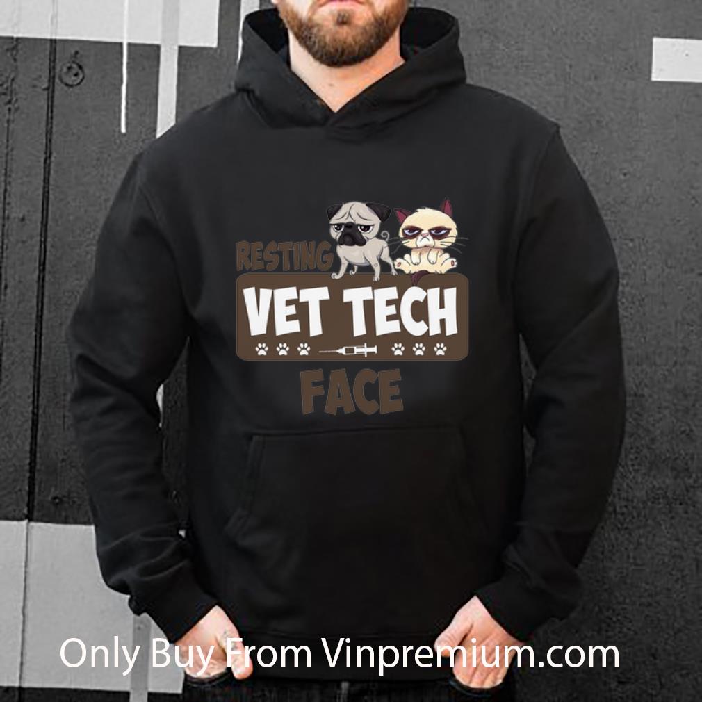 b508b16e great pug and grumpy cat resting vet tech face shirt 4 - Great Pug And Grumpy Cat Resting Vet Tech Face shirt