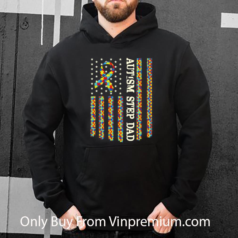 edfbc30f premium autism awareness proud autism step dad usa flag shirt 4 - Premium Autism Awareness Proud Autism Step Dad USA Flag shirt