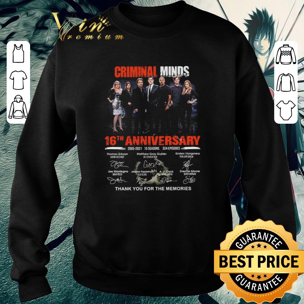 336e585a awesome criminal minds 16th anniversary 2005 2021 15 seasons 324 episodes thank you for the memories signatures shirt 4 - Awesome Criminal Minds 16th Anniversary 2005 2021 15 Seasons 324 Episodes Thank You For The Memories Signatures shirt