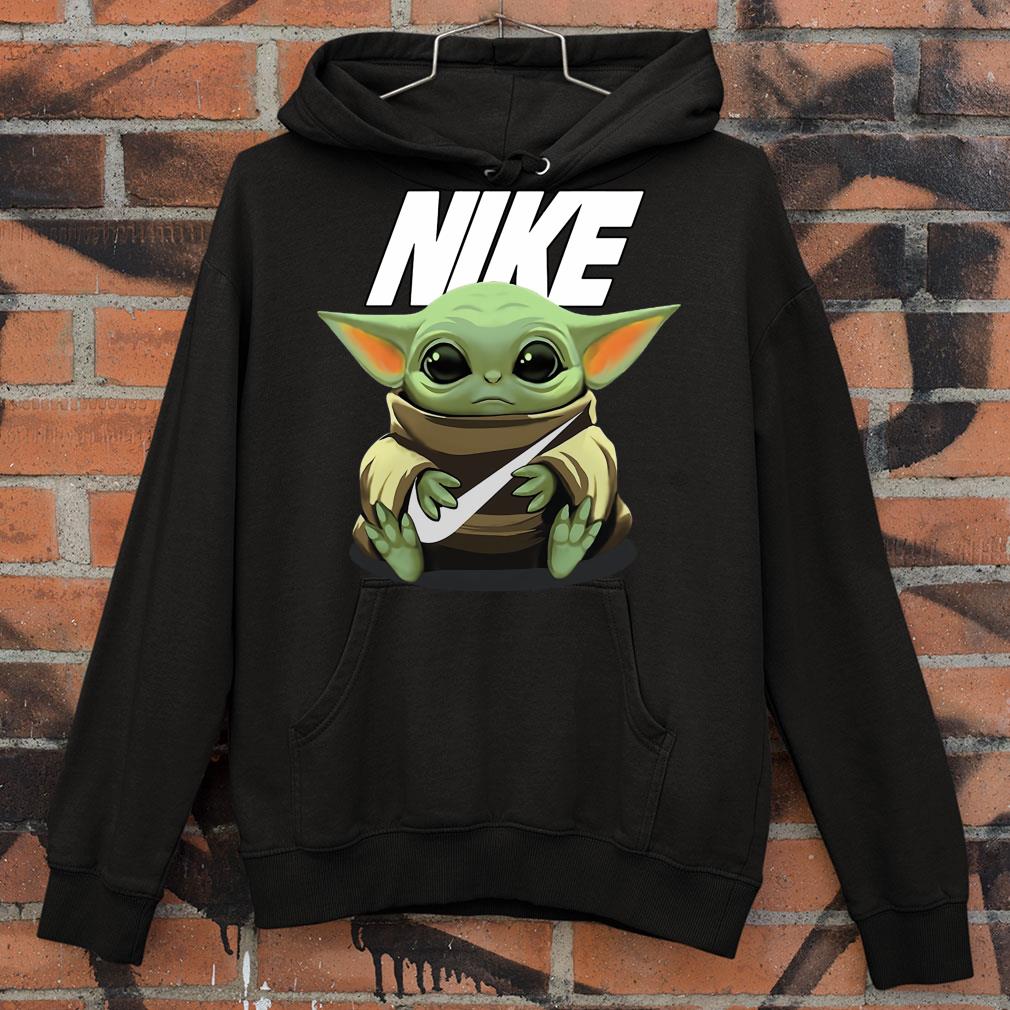f4abfc0f baby yoda hug nike shirt 4 - Hot Baby Yoda hug Nike shirt