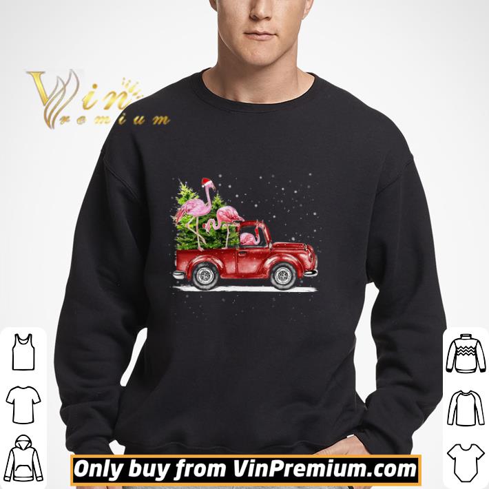 Flamingo Ride Red Truck Merry Christmas shirt