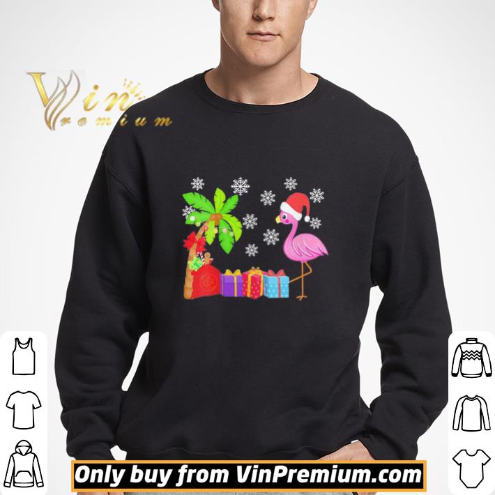 Flamingo Santa hat Merry Christmas shirt