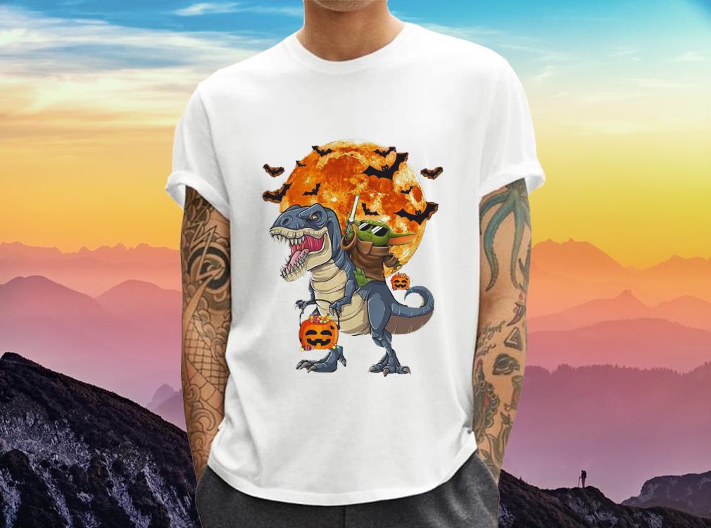 Star Wars Baby Yoda Riding Dinosaur T-rex Pumpkin Moon Halloween Shirt, Sweatshirt, Hoodies