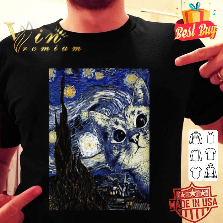 Cat Kitten mashup Van Gogh Starry Night shirt