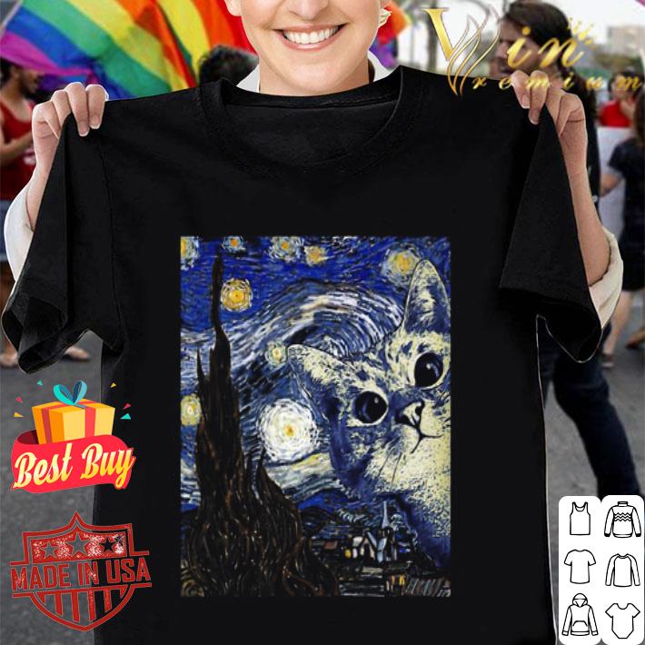 Cat Kitten mashup Van Gogh Starry Night shirt