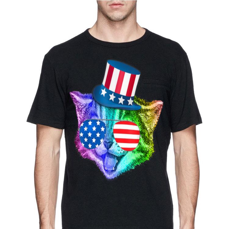 Rainbow Feline Cat 4Th Of July American Flag Sunglass shirt 4 - Rainbow Feline Cat 4Th Of July American Flag Sunglass shirt