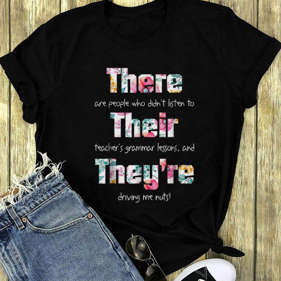 There Their They re English Grammar Floral long sleeve 1 - There Their They're English Grammar Floral long sleeve
