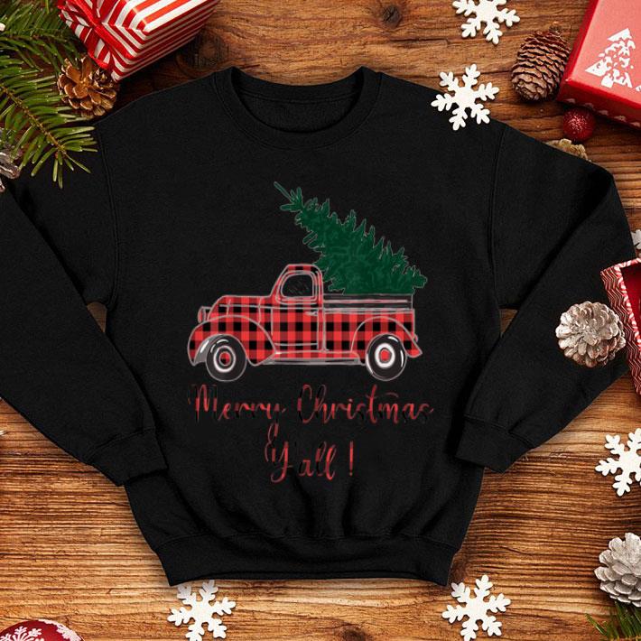 Awesome Merry Christmas Y all Costume Red Plaid Truck Xmas Tree sweater 4 - Awesome Merry Christmas Y'all Costume Red Plaid Truck Xmas Tree sweater