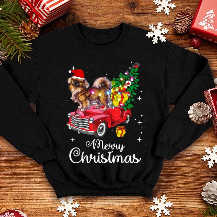 Beautiful Pekingese Rides Red Truck Christmas Pajama sweater 4 - Beautiful Pekingese Rides Red Truck Christmas Pajama sweater