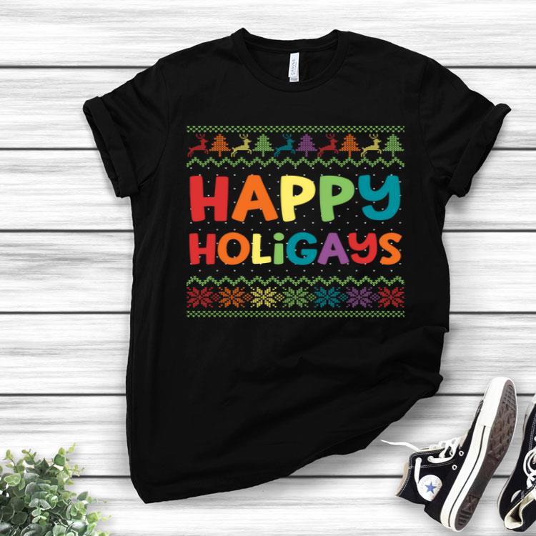 Gay Christmas LGBT Happy Holigays Rainbow Party Shirt