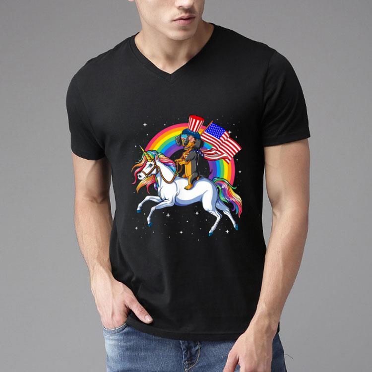 Dachshund Clown Riding Unicorn Happy Independence Shirt