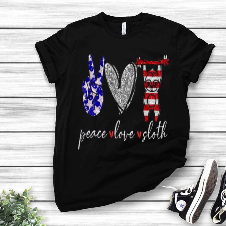 Sloth Peace Love America Flag Shirt