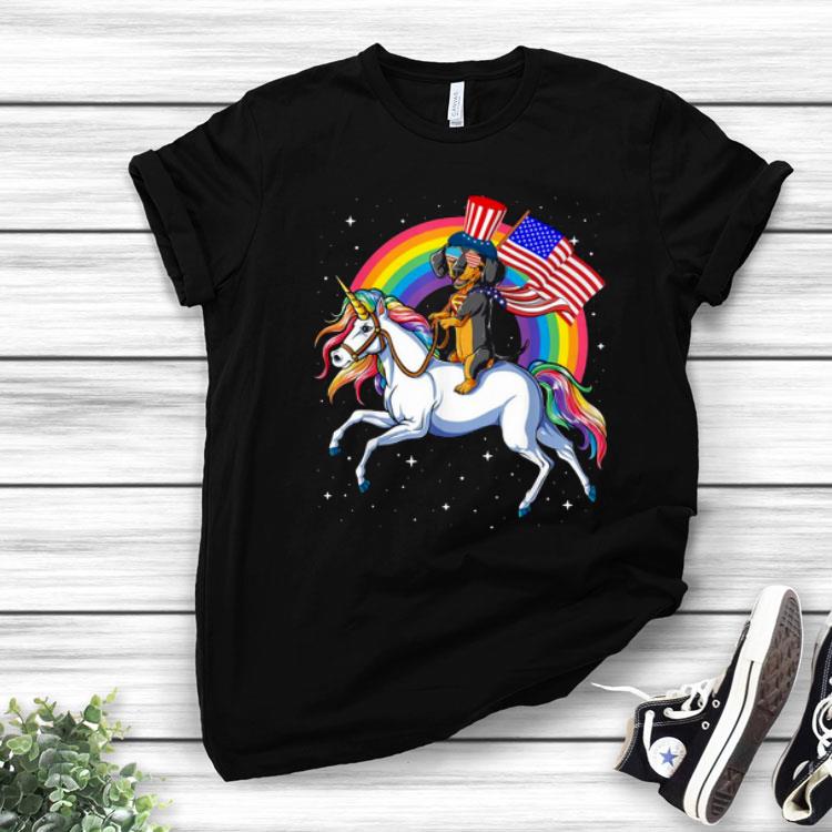 Dachshund Clown Riding Unicorn Happy Independence Shirt