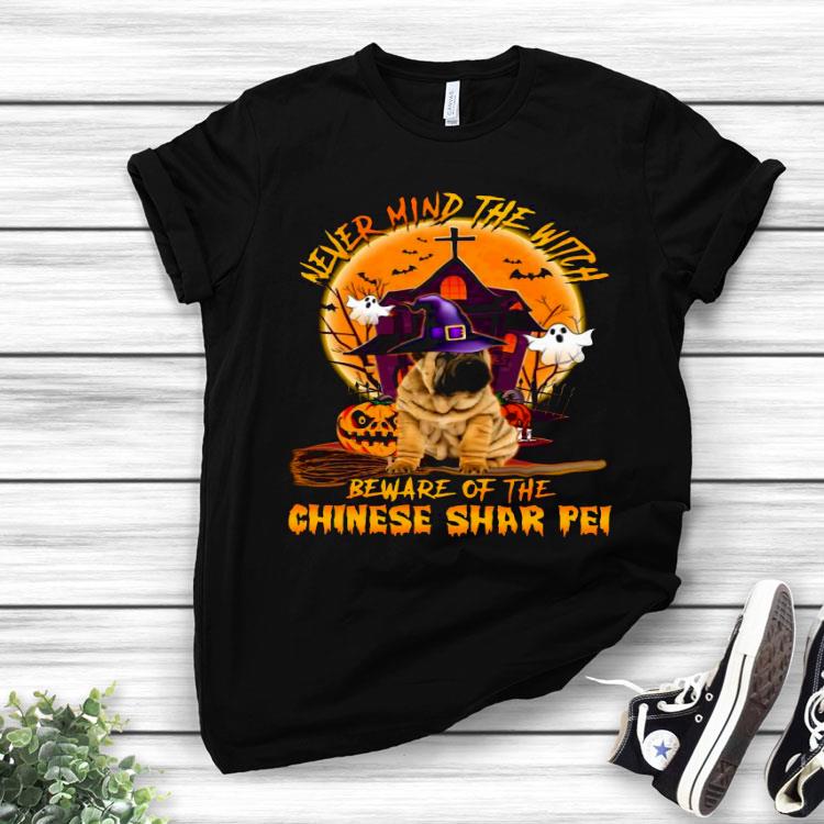 Never Mind The Witch Beware Of The Chinese Shar Pei Halloween Moon Shirt