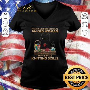 Official Never Underestimate An Old Woman With Cat And Knitting Skills shirt 2