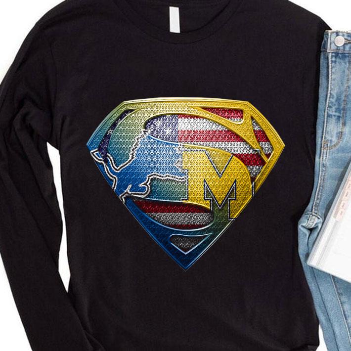 9a9d93ca hot logo superman detroit lions michigan wolverines shirt 4 - Hot Logo Superman Detroit Lions Michigan Wolverines shirt