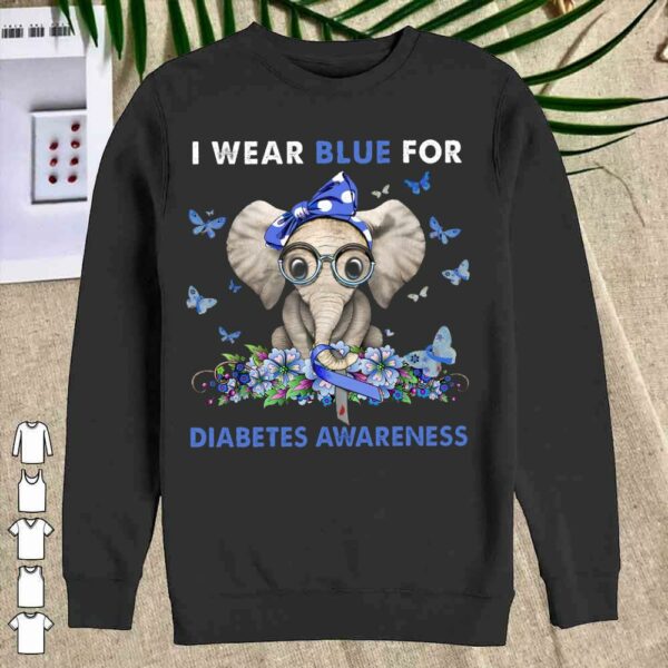Elephant I Wear Blue For Diabetes Awareness Shirt