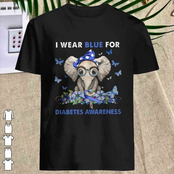 Elephant I Wear Blue For Diabetes Awareness Shirt