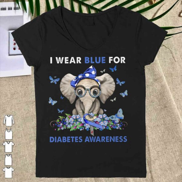 Elephant I Wear Blue For Diabetes Awareness Shirt
