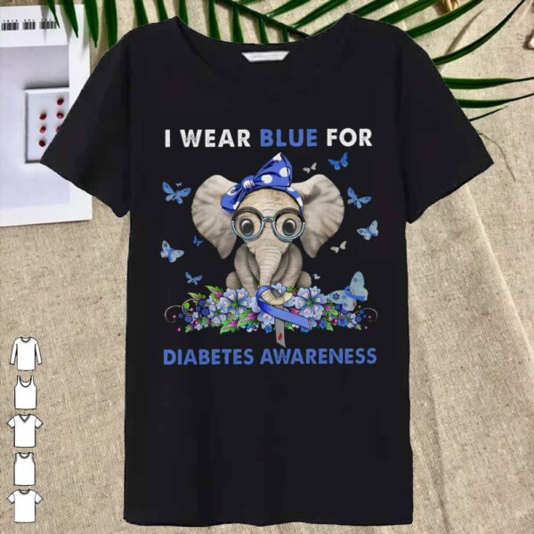 Elephant I Wear Blue For Diabetes Awareness Shirt