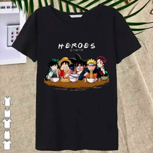 Heroes Friends Naruto Luffy Songoku Tanjirou Kamado Shirt