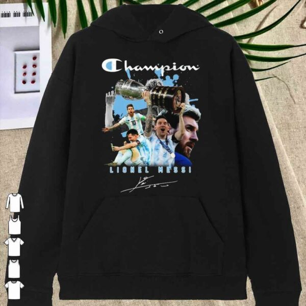Hot The Champion M10 Lionel Messi Copa America 2021 Signatures Shirt