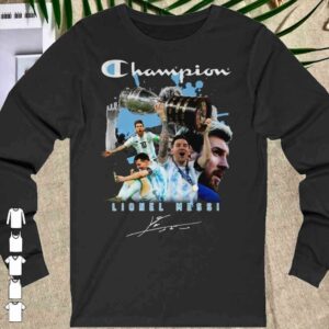 Hot The Champion M10 Lionel Messi Copa America 2021 Signatures Shirt