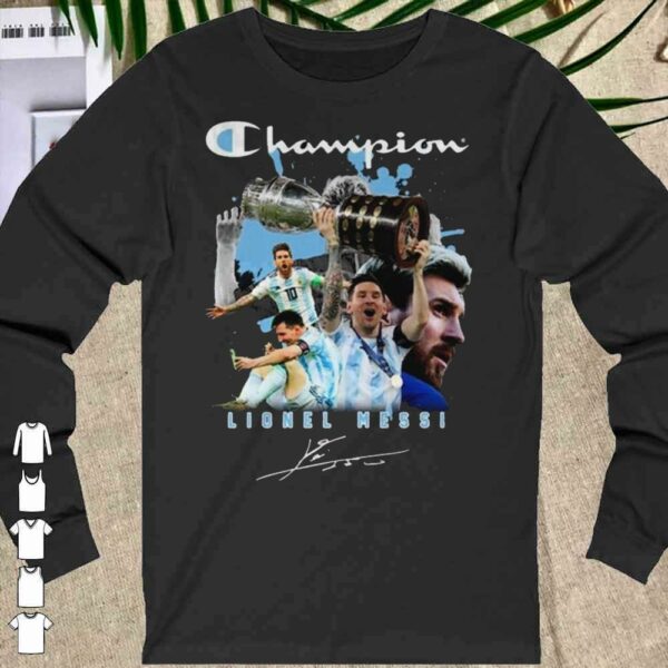 Hot The Champion M10 Lionel Messi Copa America 2021 Signatures Shirt