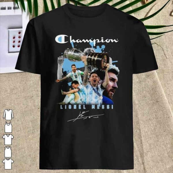 Hot The Champion M10 Lionel Messi Copa America 2021 Signatures Shirt