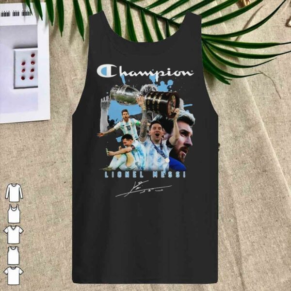 Hot The Champion M10 Lionel Messi Copa America 2021 Signatures Shirt