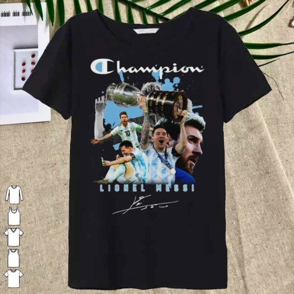 Hot The Champion M10 Lionel Messi Copa America 2021 Signatures Shirt