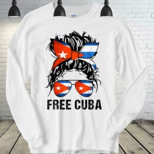 Messy Hair Woman Bun Free Cuba Flag Sos Cuban T-Shirt 1