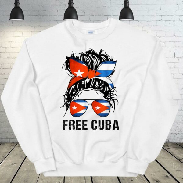 Messy Hair Woman Bun Free Cuba Flag Sos Cuban T-Shirt
