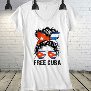 Messy Hair Woman Bun Free Cuba Flag Sos Cuban T-Shirt 4