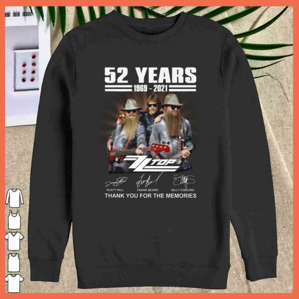 Awesome 52 Years 1969 - 2021 ZZ TOP Signature Shirt, Rip Dusty Hill of ZZ top Band shirt