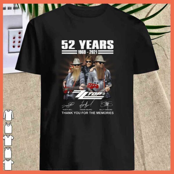 Awesome 52 Years 1969 - 2021 ZZ TOP Signature Shirt, Rip Dusty Hill of ZZ top Band shirt