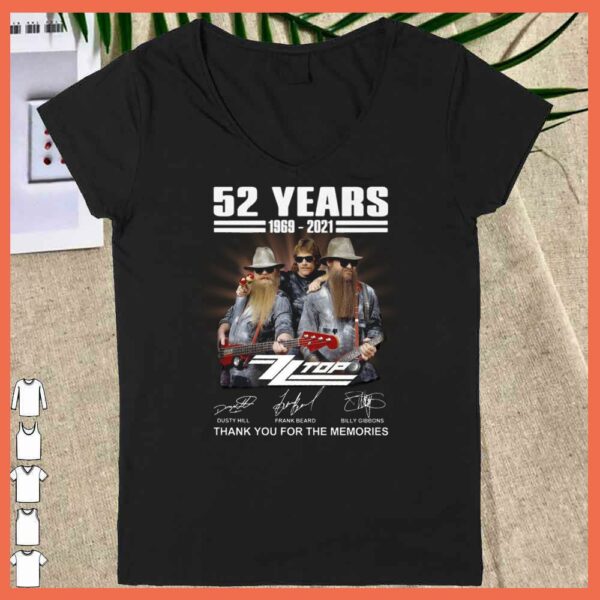 Awesome 52 Years 1969 - 2021 ZZ TOP Signature Shirt, Rip Dusty Hill of ZZ top Band shirt
