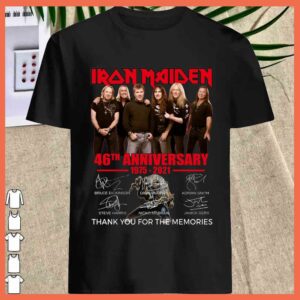 Best Iron Maiden Signature Shirt, Iron Maiden team 46th Anniversary 1975 2021 Signature Shirt 1