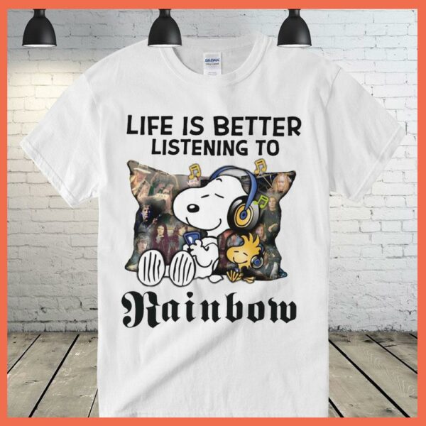 Best Snoopy Shirt, Snoopy Life Is Better Listening to Rainbow Shirt