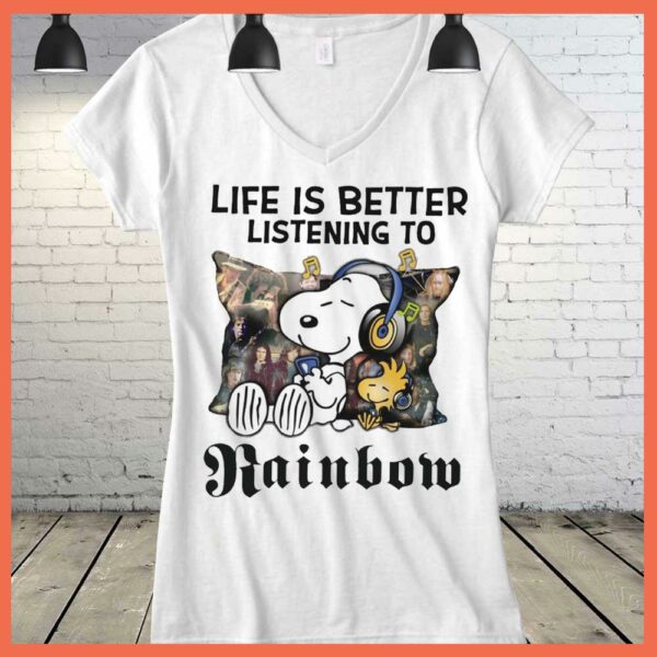 Best Snoopy Shirt, Snoopy Life Is Better Listening to Rainbow Shirt