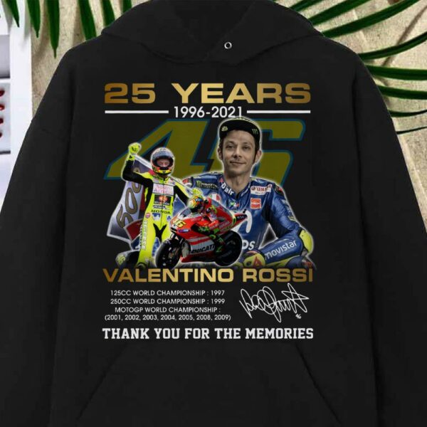 Best VR46 Valentino Rossi 25 years 1996 2021 Signature Thank You For The memories SHirt
