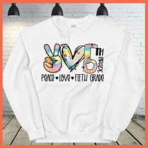 Original Peace Love Fifth Grade Student Teacher back to school Shirt 1