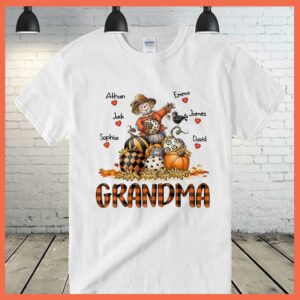 Best Grandma Pumpkin straw man name custome halloween shirt 2