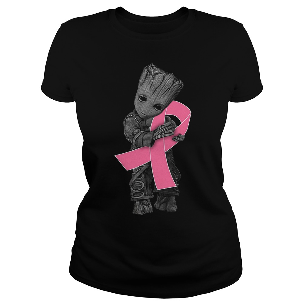 Baby Groot Hugs Breast Cancer T-Shirt Classic Ladies Tee