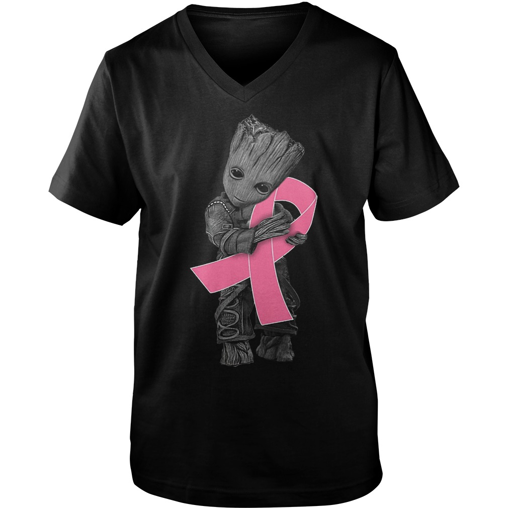 Baby Groot Hugs Breast Cancer T-Shirt Guys V-Neck