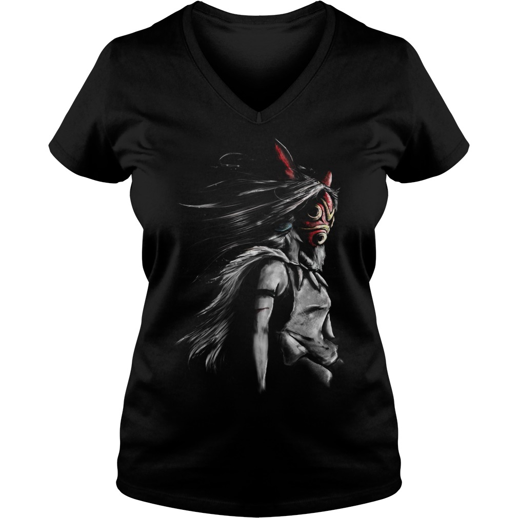 Mononoke Wolf Anime Tra Digital Painting T-Shirt 26 Mononoke Wolf Anime Tra Digital Painting T-Shirt Ladies V-Neck